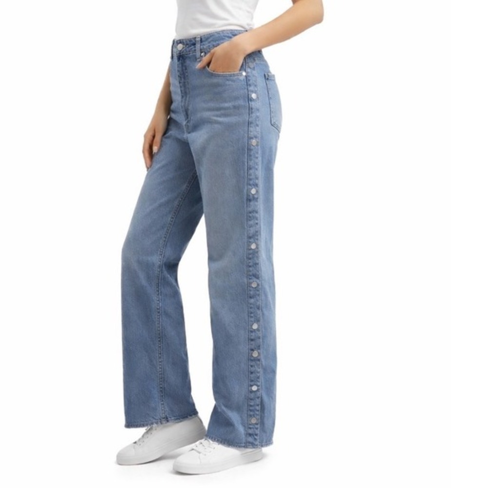 RACHEL by RACHEL ROY Jeans Button Side Wide Leg Blue‎ Denim 32 Streetwear 68-25